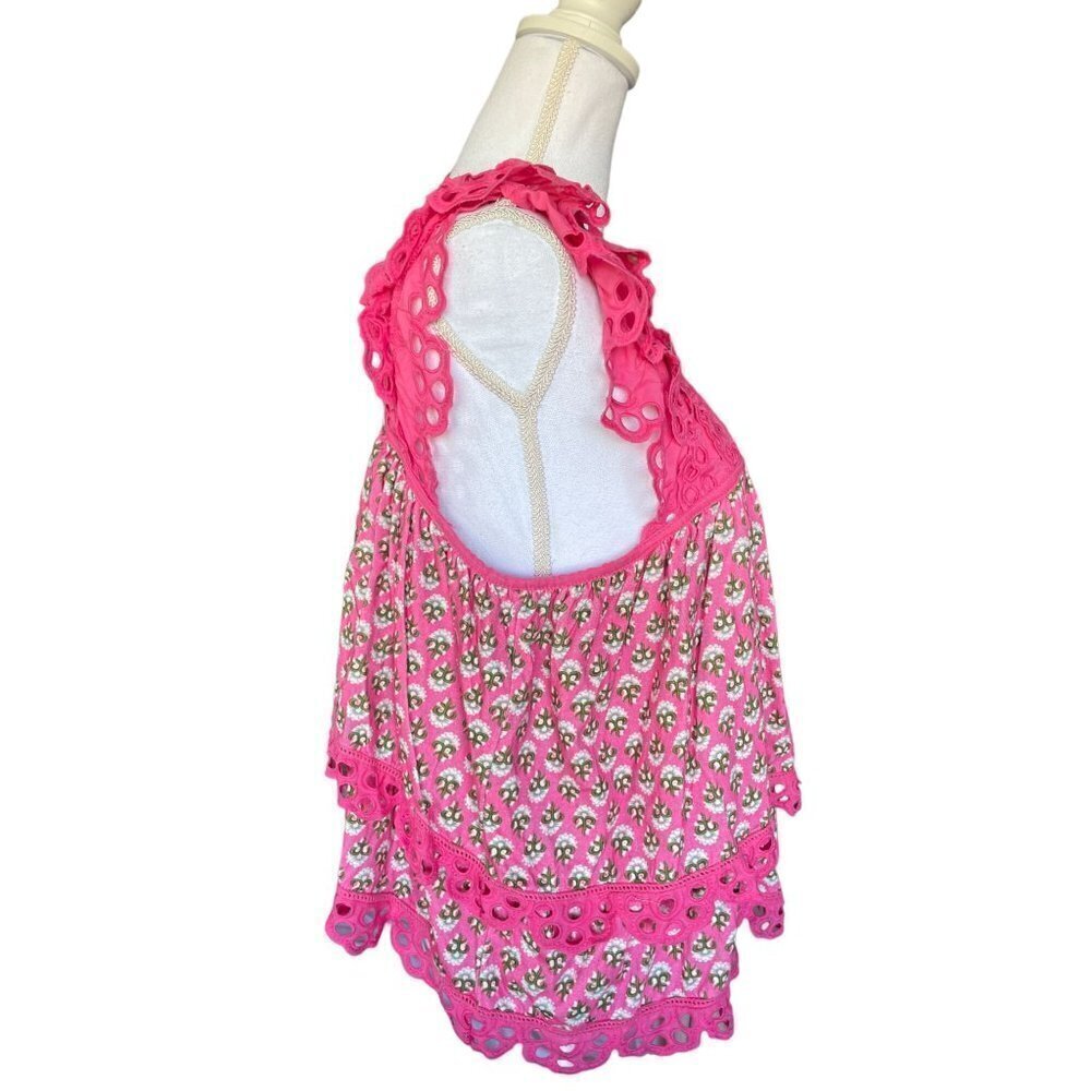 Anthropologie Letmebe Women's Top Shirt Blouse Size XL Hand Crafted Pink Rose Ne - Picture 6 of 13